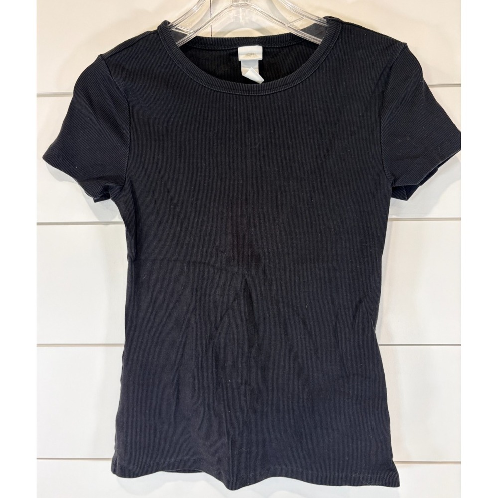 H&M Basics Ribbed T Shirt Womens Medium Black Stretch Crew Neck Short Sleeve